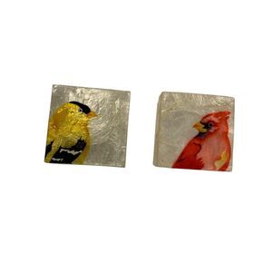 Set of 2 Capiz Shell Trinket Boxes Bird Design Cardinal Goldfinch Philippines